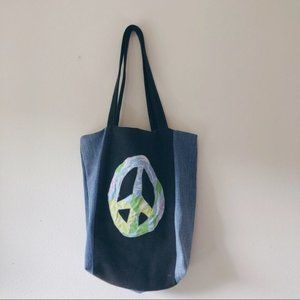 Handmade denim‎ upcycled upworked peace tote bag